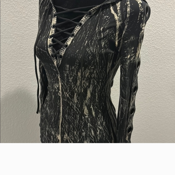 SALVAGE Black Lace-Up Studded Hooded Women's Mini Dress. S - Picture 3 of 4